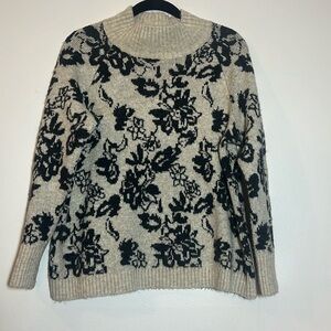 Peyton Primrose Chunky Knit Cream Black Floral Sweater XL